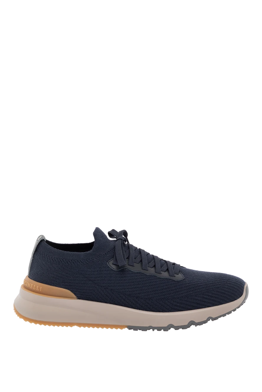 Brunello Cucinelli Men's blue wool sneakers - logo on the heel. 100% wool. Closure: laces. Country of manufacture: Italy. Care: specialized cleaning - photo 1