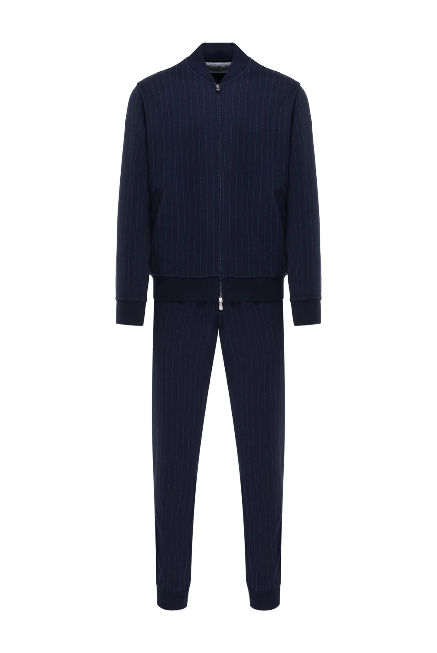 Brunello Cucinelli Спортивный костюм мужской синий в тонкую полоску - узор тонкая полоска. 87% хлопок, 8% кашемир, 5% шелк. молния. Страна производитель: Италия. Уход: специализированная чистка - фото 1