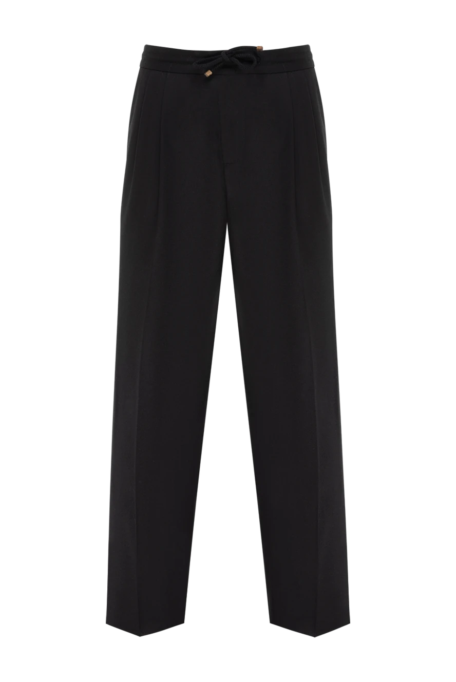 Brunello Cucinelli Брюки шерстяные на завязке мужские черные - защипы. 100% шерсть. кулиска, молния. два боковых кармана, два задних кармана. Страна производитель: Италия. Уход: специализированная чистка - фото 1