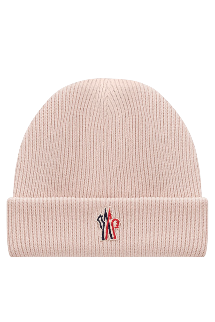Moncler Қызғылт жүннен тігілген, логотипі бар әйелдер қысқы қалпақ - Декорация: логотип, қырлы. Құрамы: 100% жүн. Шығарылған елі: Италия. Күтім: арнайы тазалау - фото 1