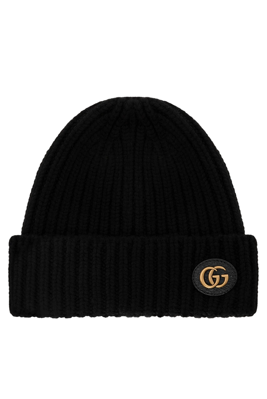 Gucci Вязаная шапка женская черная из шерсти и кашемира - логотип бренда. 85% шерсть, 15% кашемир. . Страна производитель: Италия. Уход: специализированная чистка - фото 1