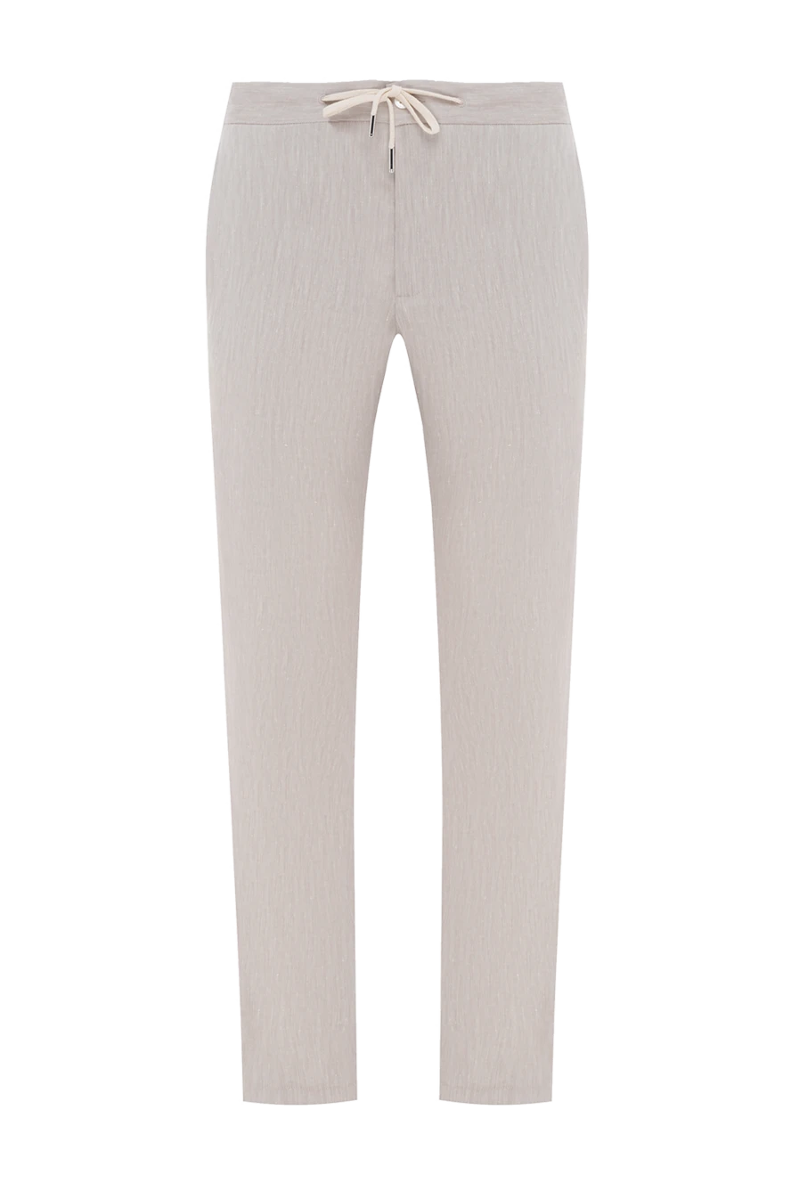 Cesare di Napoli Men's beige trousers with drawstring - 52% linen, 46% wool, 2% elastane. Closure: drawstring, zipper. two side pockets, one back pocket. Country of manufacture: Italy. Care: specialized cleaning - photo 1
