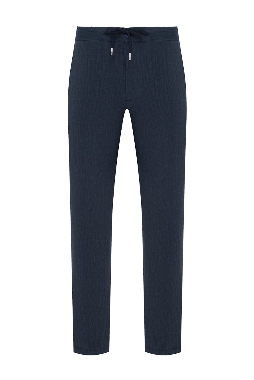 Cesare di Napoli Blue men's drawstring trousers - 52% linen, 46% wool, 2% elastane. Closure: drawstring, zipper. two side pockets, one back pocket. Country of manufacture: Italy. Care: specialized cleaning - photo 1