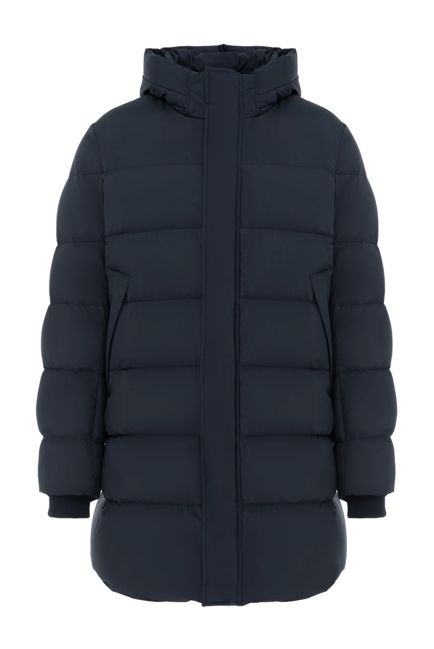 Corneliani Пуховик мужской средней длины стеганый синий - капюшон. 100% полиэстер. молния. два боковых кармана. Утеплитель: гусиный пух. Страна производитель: Италия. Уход: специализированная чистка - фото 1