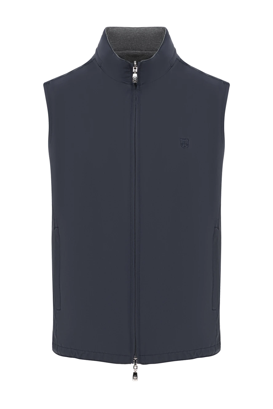 Corneliani Blue men's vest with zipper - brand logo. 100% polyester. Closure: zipper. two side pockets. Country of origin: Italy. Care: specialized cleaning - photo 1