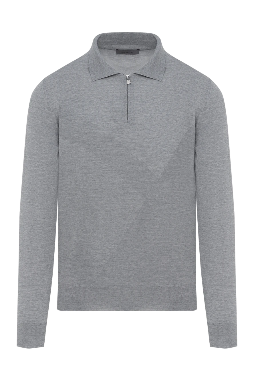 Corneliani Gray classic long sleeve wool polo with zip - 100% wool. Closure: zipper. Country of manufacture: Italy. Care: specialized cleaning - photo 1