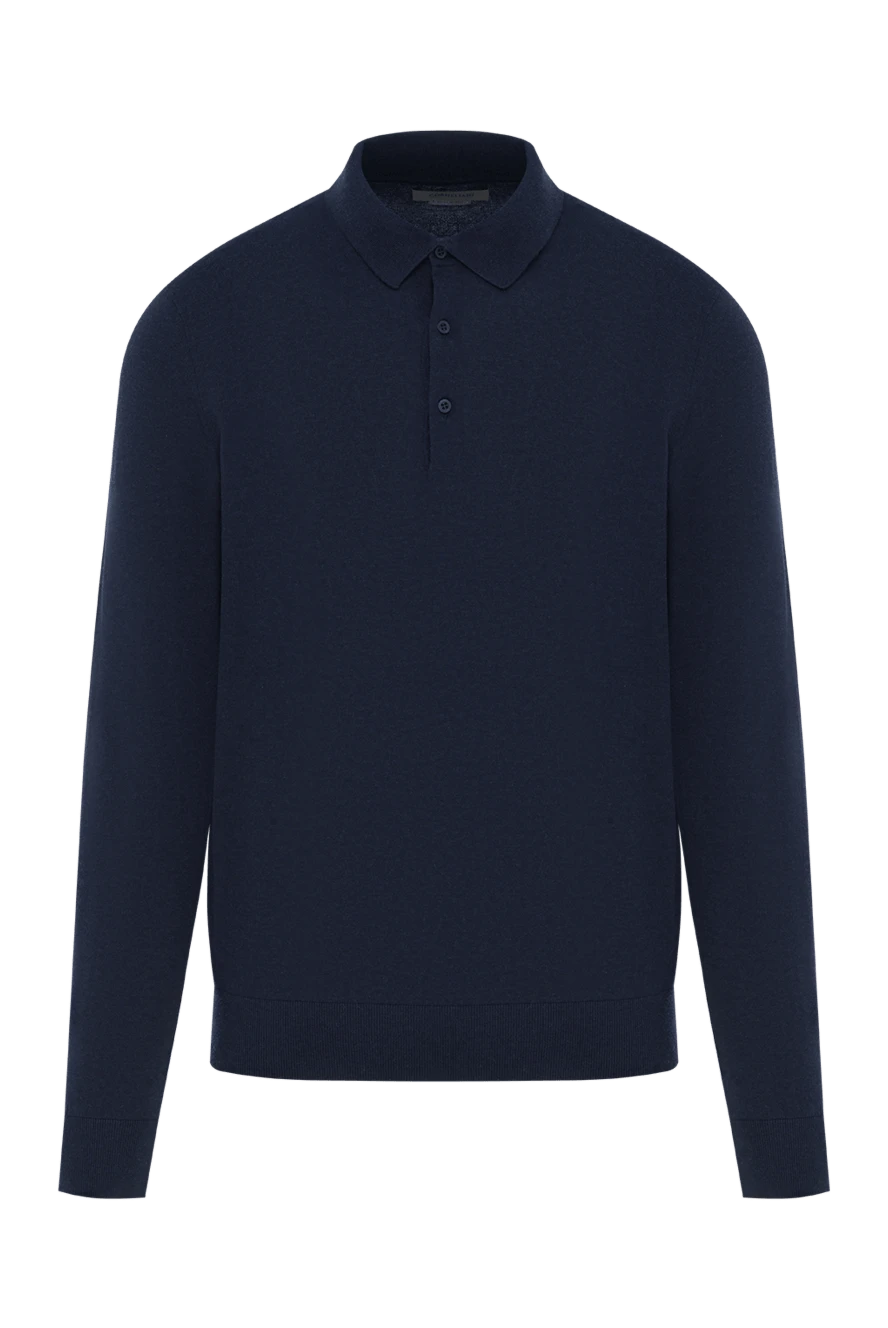 Corneliani Blue polo with buttons and long sleeves - 50% cotton, 30% cashmere, 20% silk . Closure: buttons. Country of manufacture: Italy. Care: specialized cleaning - photo 1
