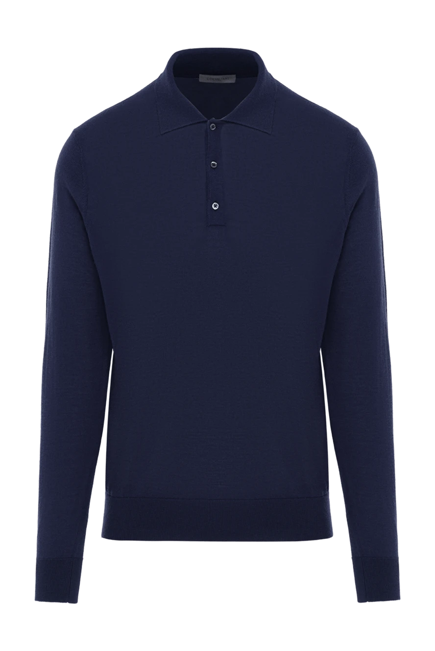 Corneliani Темно-синее поло с пуговицами и длинным рукавом из кашемира и шелка - 70% кашемир, 30% шелк. пуговицы . Страна производитель: Италия. Уход: специализированная чистка - фото 1