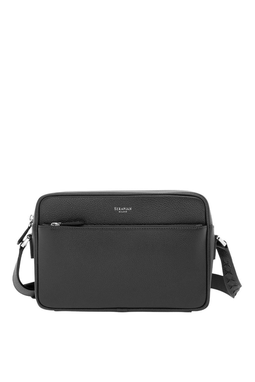 Serapian East West Messenger bag in Cachemire leather, blue - brand logo. Italian wrinkled calfskin. Closure: zipper. Strap: Adjustable leather shoulder strap with Mosaico finish. Dimensions: 25x17x7 cm. front zip pocket, one compartment with flat pocket. Country of manufacture: Italy. Care: specialized cleaning - photo 1