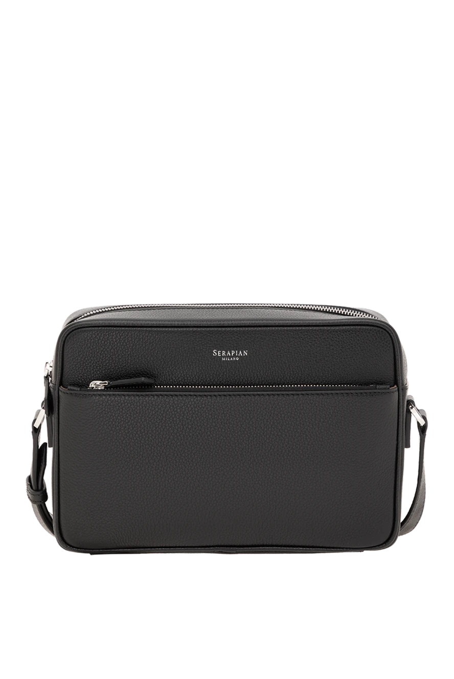 Serapian East West Messenger bag in Cachemire leather, black - brand logo. Italian wrinkled calfskin. Closure: zipper. Strap: Adjustable leather shoulder strap with Mosaico finish. Dimensions: 25x17x7 cm. front zip pocket, one compartment with flat pocket. Country of manufacture: Italy. Care: specialized cleaning - photo 1