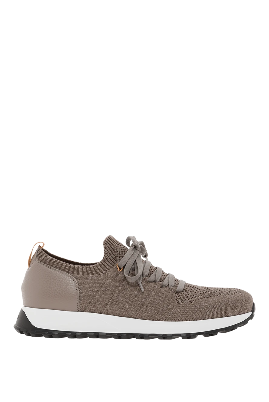 Doucal`s Ultra-light sneakers made of fabric with a leather insert on the heel, beige - contrast sole. 80% textile, 20% genuine leather. Closure: lace. . Country of origin: Italy. Care: specialized cleaning - photo 1