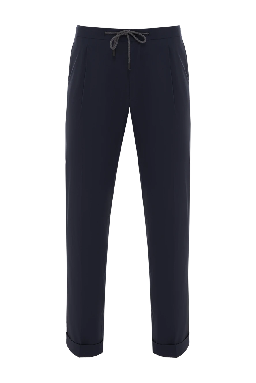 Lubiam Men's blue trousers with ties and pintucks - 69% wool, 28% polyamide. button, zipper, drawstring. Country of manufacture: Italy. Care: specialized cleaning - photo 1