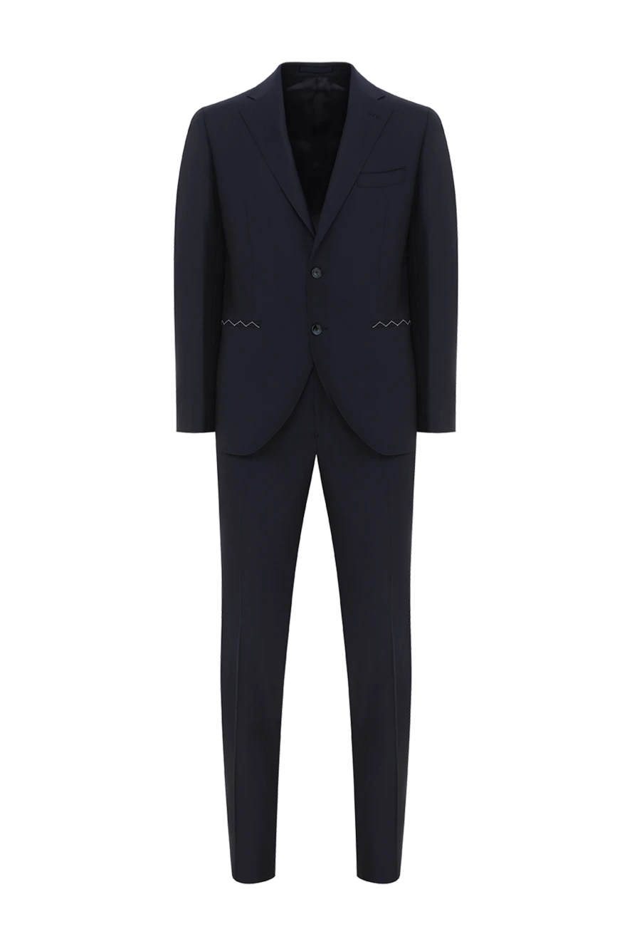 Lubiam Single-breasted blue suit for men made of wool - 100% wool. Closure: buttons. 2 side pockets, one chest pocket. Country of manufacture: Italy. Care: specialized cleaning - photo 1