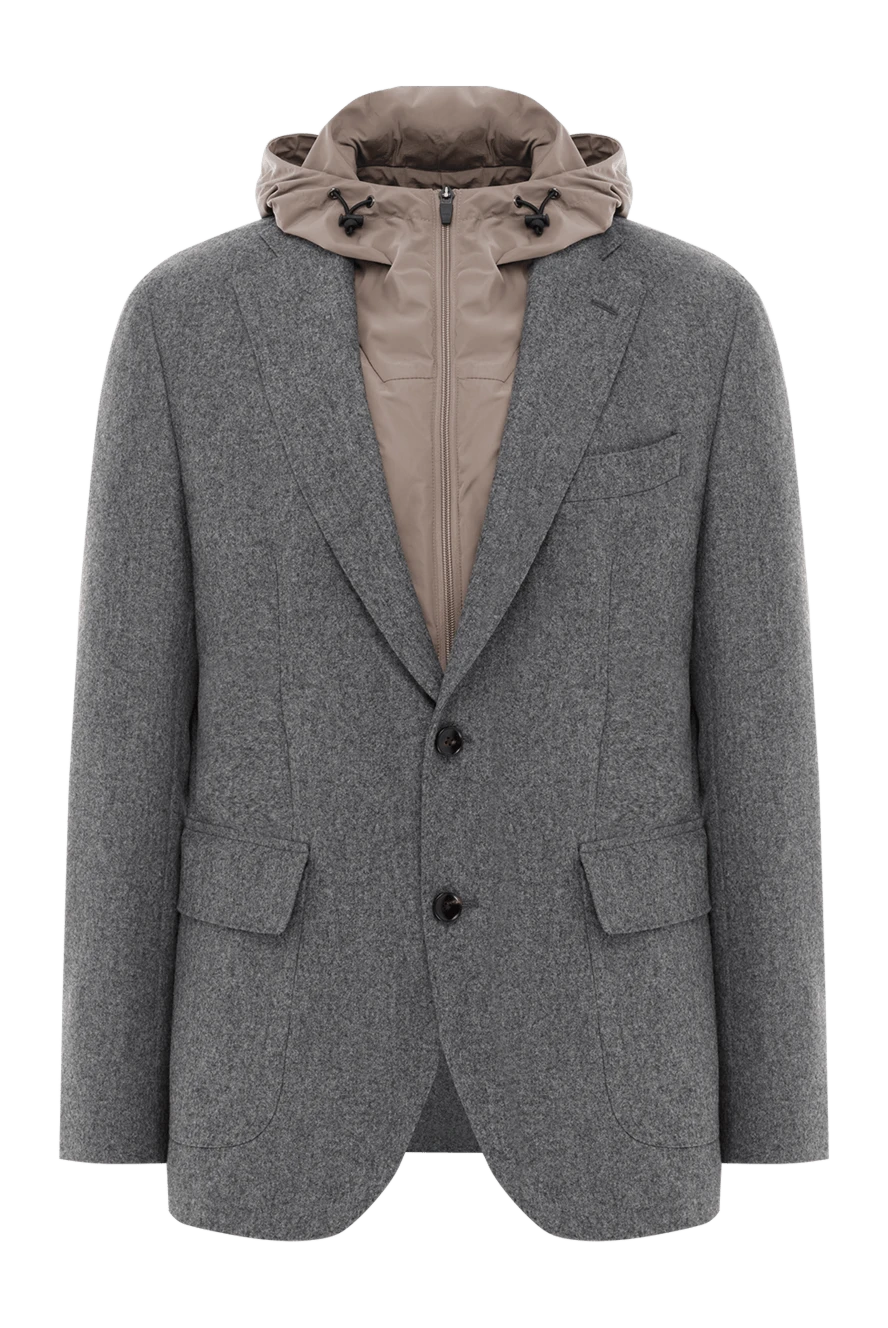 Lubiam Gray men's wool jacket - 100% wool. Additional: hood. two side pockets, one chest pocket. zipper, drawstring, buttons. . Country of origin: Italy. Care: specialized cleaning - photo 1