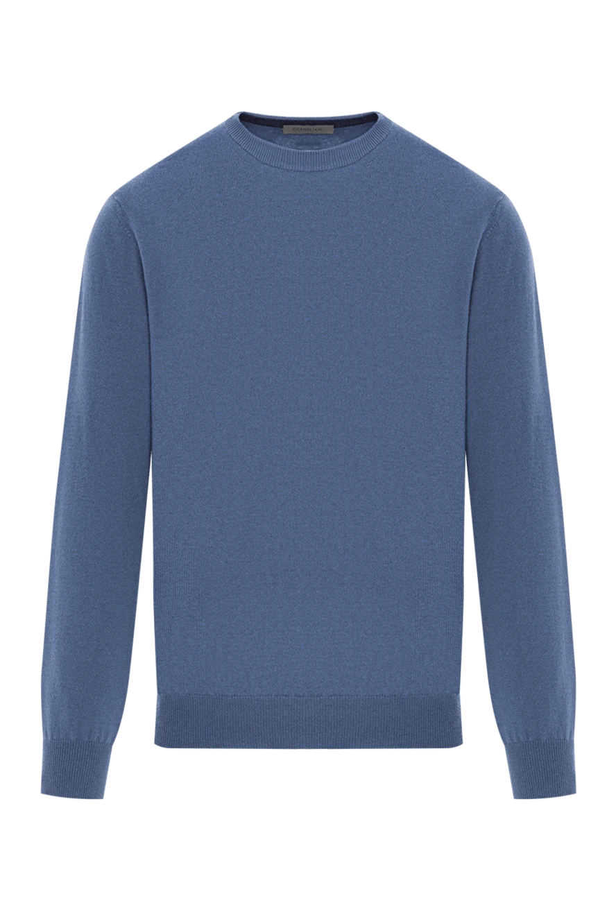 Corneliani Голубой мужской джемпер из шерсти и кашемира с круглым вырезом - 90% шерсть, 10% кашемир. Страна производитель: Италия. Уход: специализированная чистка - фото 1