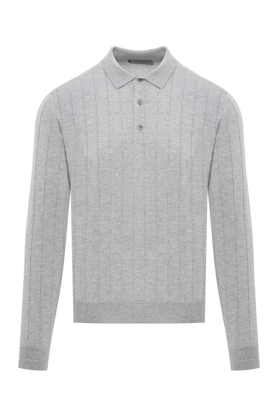 Corneliani Серое трикотажное поло с длинным рукавом и вертикальной вязкой - узор полоска. 100% шерсть. пуговицы. . Страна производитель: Италия. Уход: специализированная чистка - фото 1