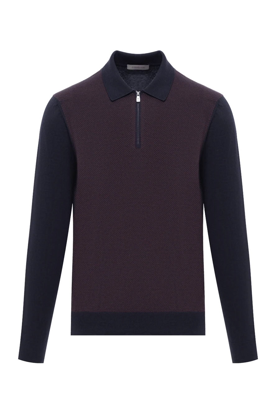 Corneliani Polo shirt with textured burgundy insert and dark blue zip sleeves
 - burgundy insert. 100% wool. Fastener: zipper. . Country of origin: Italy. Care: specialized cleaning - photo 1