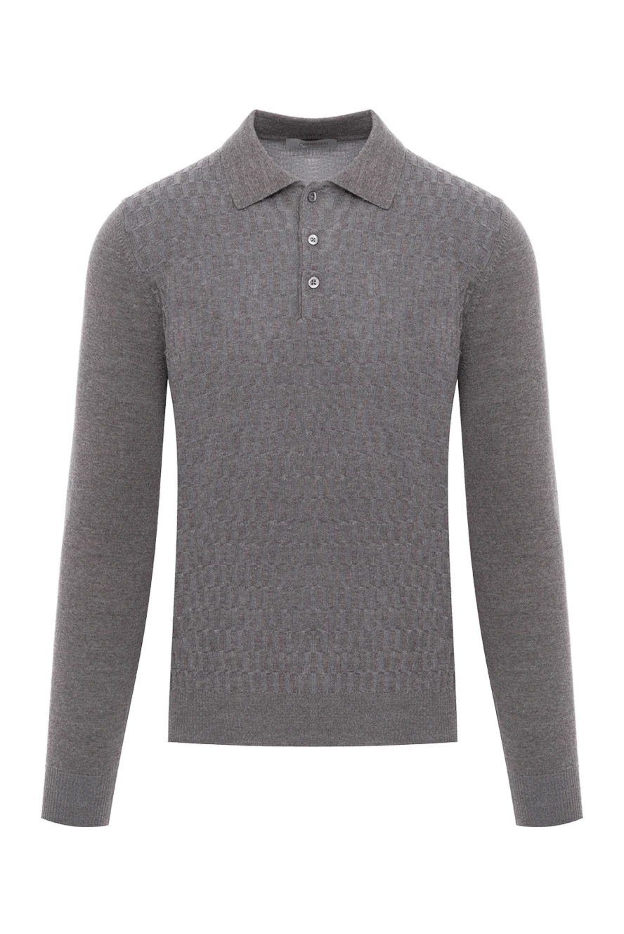 Corneliani Polo shirt with voluminous weave and long sleeves gray men's - checkered pattern. 100% wool. Fastener: buttons. Country of manufacture: Italy. Care: specialized cleaning - photo 1