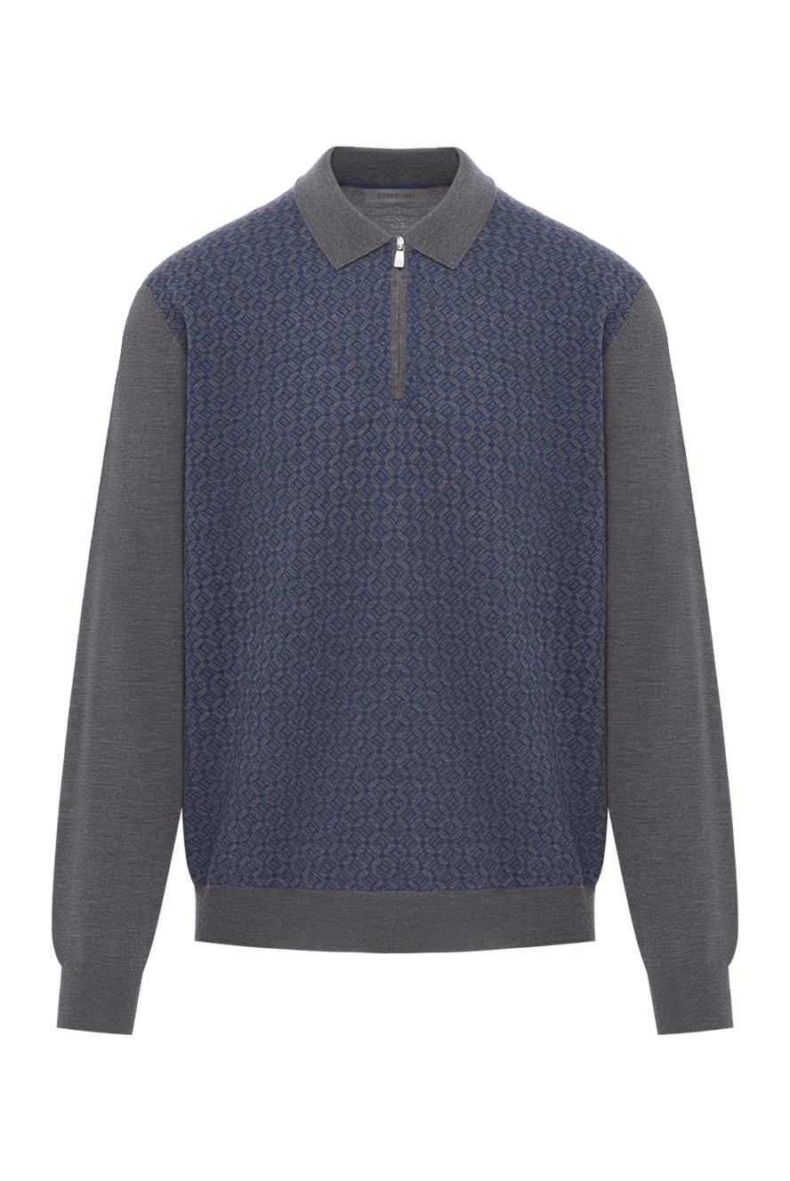 Corneliani Көгілдір жақкарды жүннен жасалған поло жейде, сыдырма және сұр жеңдер - Құрамы: 100% жүн. Бекіткіш: найзағай. . Шығарылған елі: Италия. Күтім: мамандандырылған тазалау - фото 1