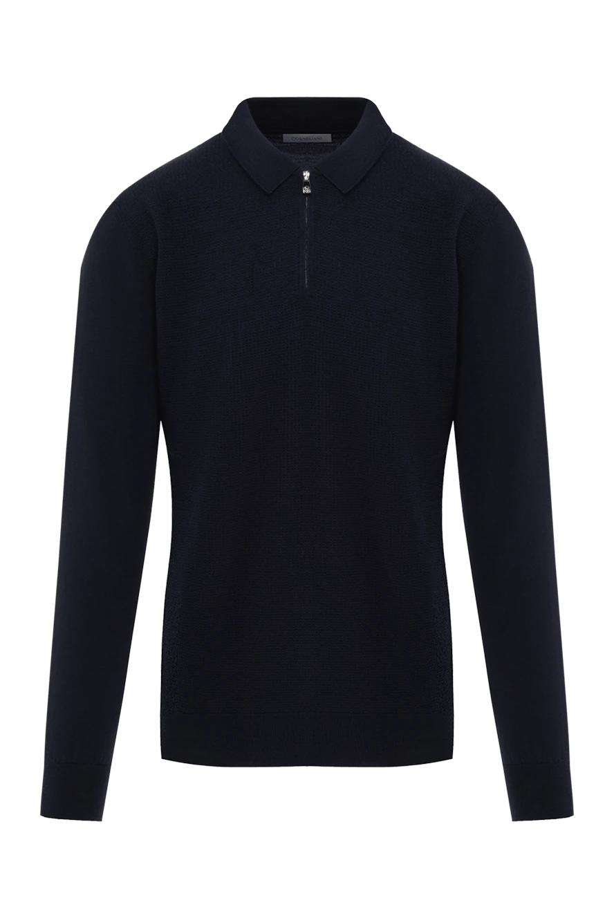 Corneliani Вязаное синее поло с длинным рукавом из шерсти - 100% шерсть. молния. . Страна производитель: Италия. Уход: специализированная чистка - фото 1
