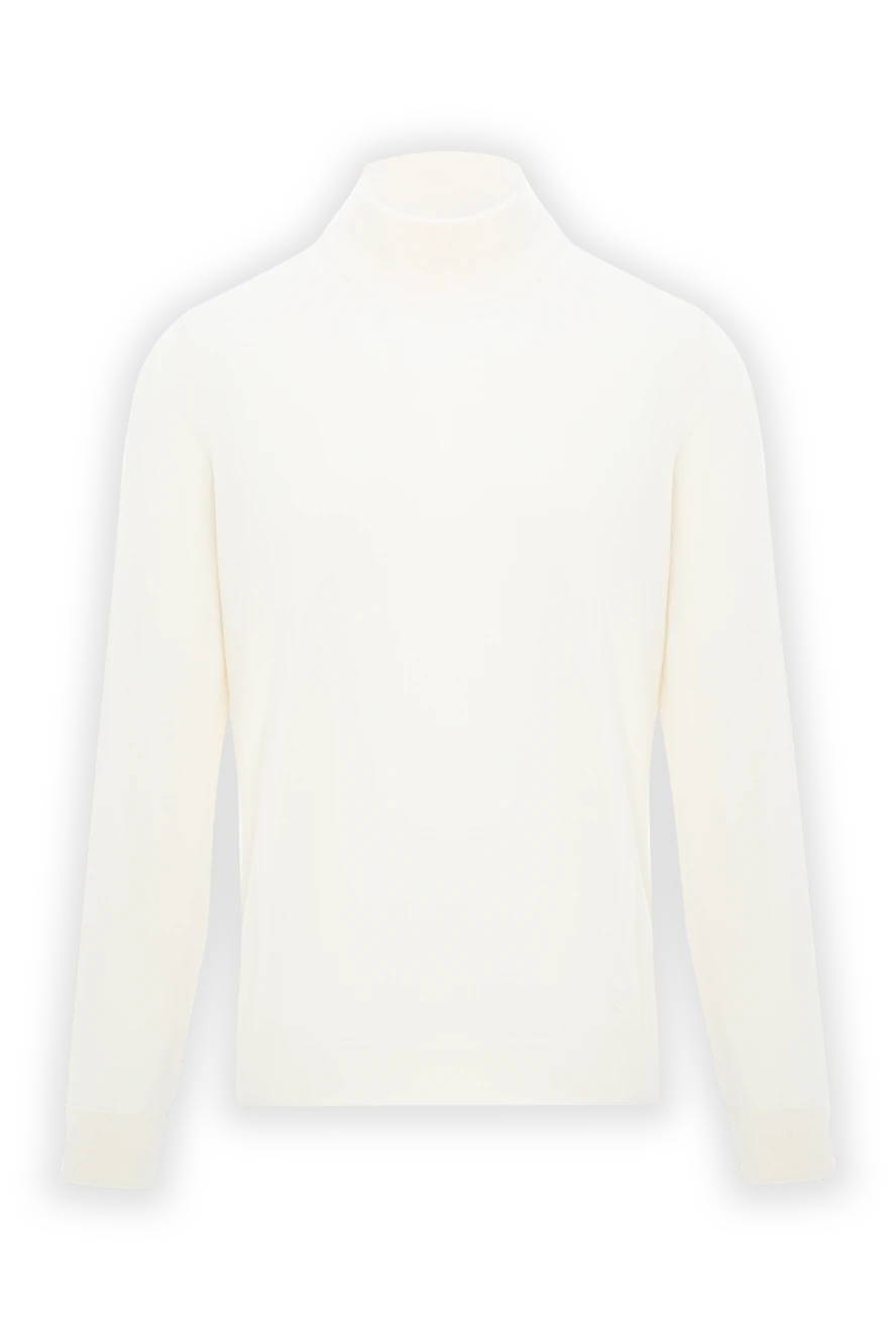 Corneliani Трикотажный джемпер белый с воротником-стойкой из тонкой шерсти
 - логотип бренда. 100% шерсть. Цвет: белый. . Страна производитель: Италия. Уход: специализированная чистка - фото 1