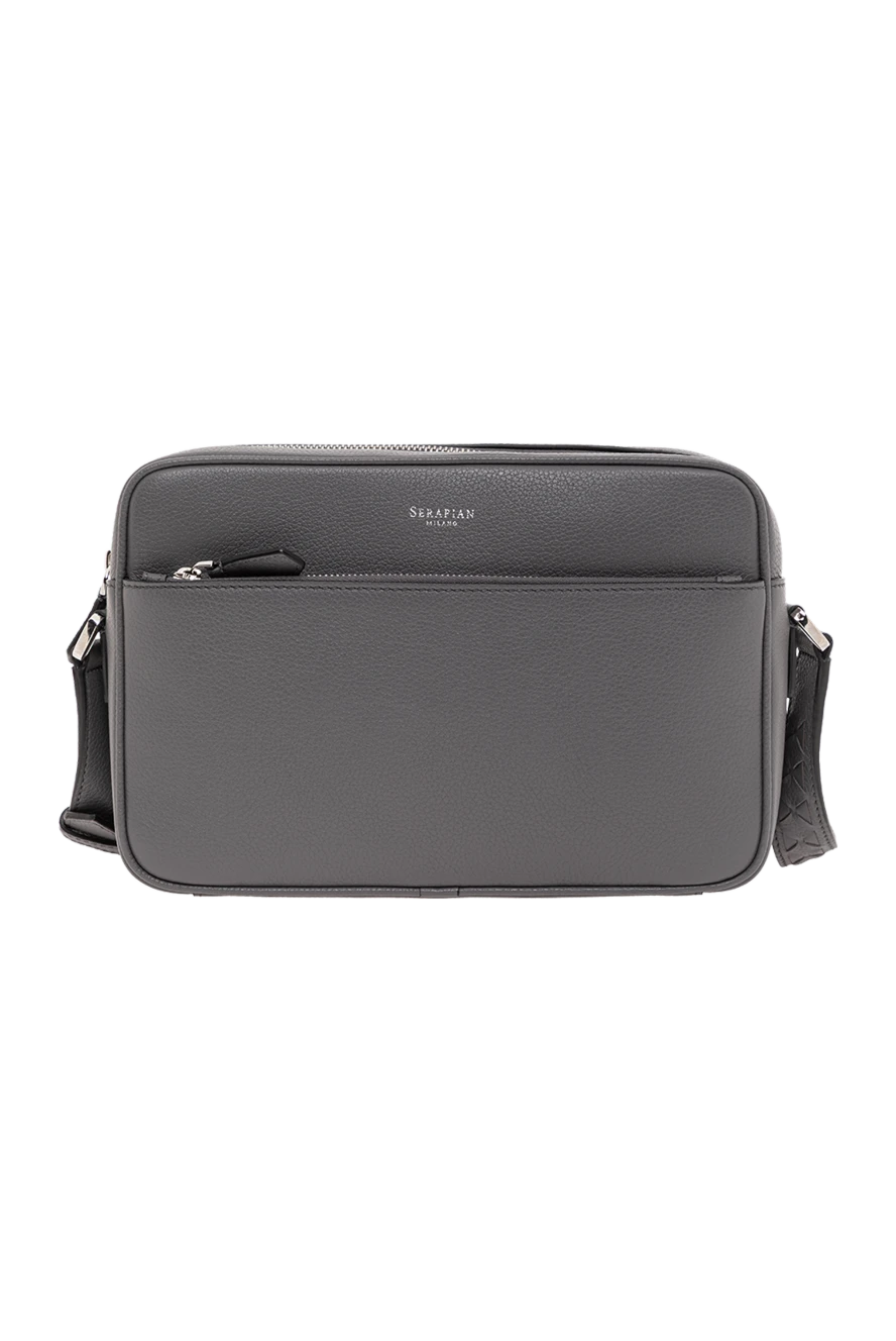 Serapian East West Messenger Bag in Gray Leather for Men - Decoration: brand logo. Material: 100% Italian embossed calfskin. Dimensions: 25x17x7 cm. Front zipped pocket and flat pocket inside. Zipper. . . Country of origin: Italy. Care: Specialized cleaning - photo 1