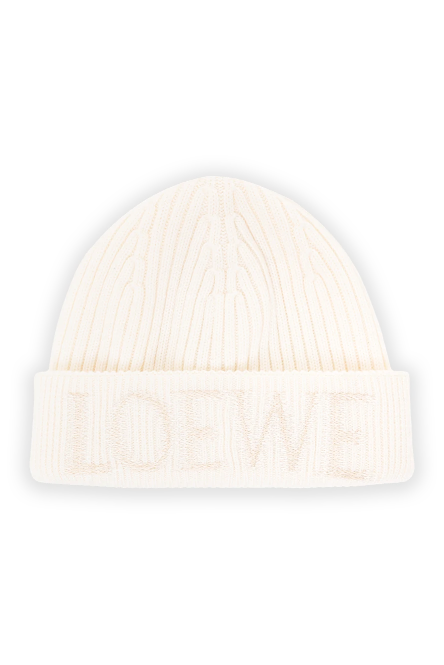 Loewe white medium weight ribbed wool beanie hat 191977  display picture 3