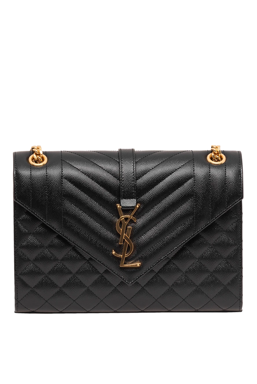 Saint Laurent Классическая черная сумка-конверт с клапаном из тисненой кожи Grain de Poudre - стежка в виде шевронов и ромбов. 100% кожа натуральная. Размеры: 24 x 17,5 x 6 см. один внешний задний карман. Длина ремня: длина цепочки от 30 до 52 СМ. магнитная защелка. Страна производитель: Италия. Уход: специализированная чистка - фото 1