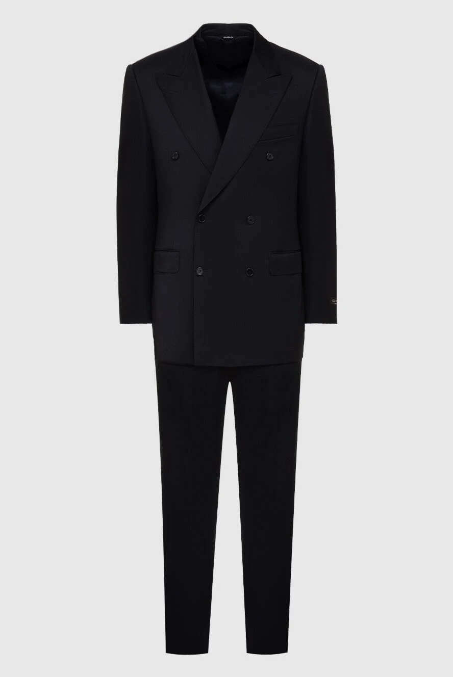 Canali Костюм мужской из шерсти черный - Шлица. 100% шерсть. Пуговицы, крючок. Нагрудный карман, два кармана с клапанами. Карманы (внутренние): Три кармана. Два боковых кармана, два кармана сзади на пуговицах. 100% купро. Страна производитель: Италия. Уход: специализированная чистка - фото 1