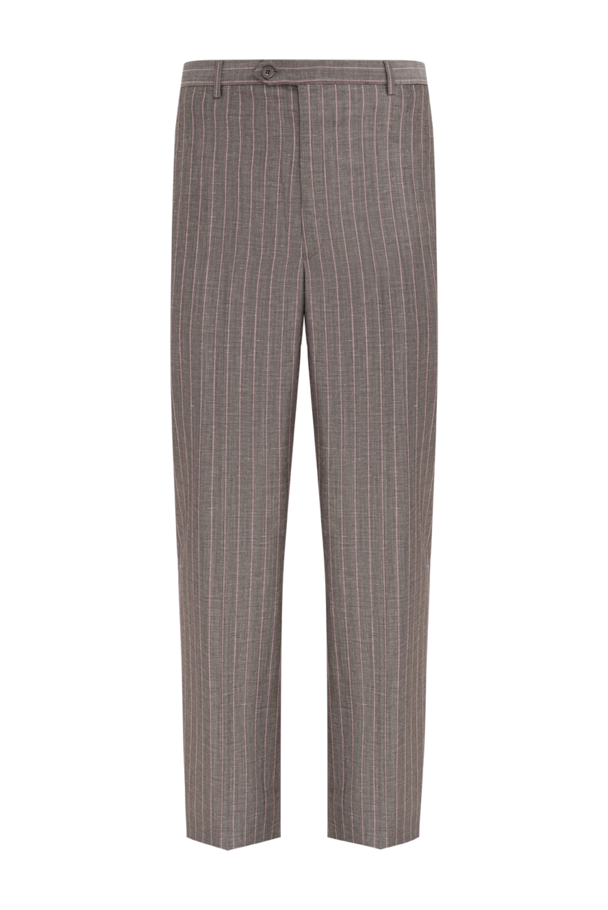 Brioni Wool and silk trousers gray - tucks, stripe pattern. 75% wool, 25% silk. buttons, zipper. waist pocket with flap, two side pockets, two back pockets with button flaps. Country of manufacture: Italy. Care: specialized cleaning - photo 1