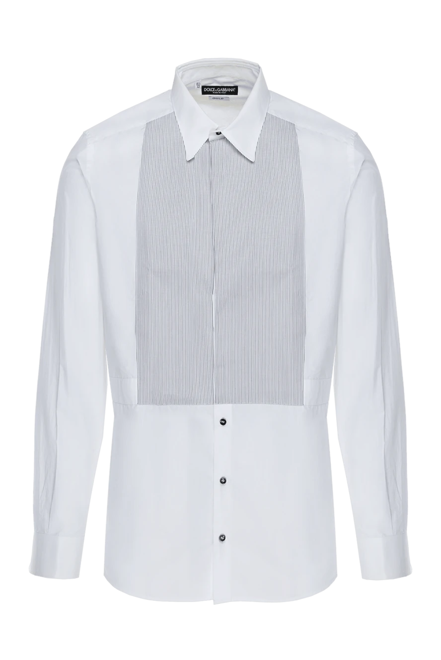 Dolce & Gabbana Рубашка из хлопка белая мужская - мелкая полоска. 100% хлопок. пуговицы. Страна производитель: Италия. Уход: специализированная чистка - фото 1