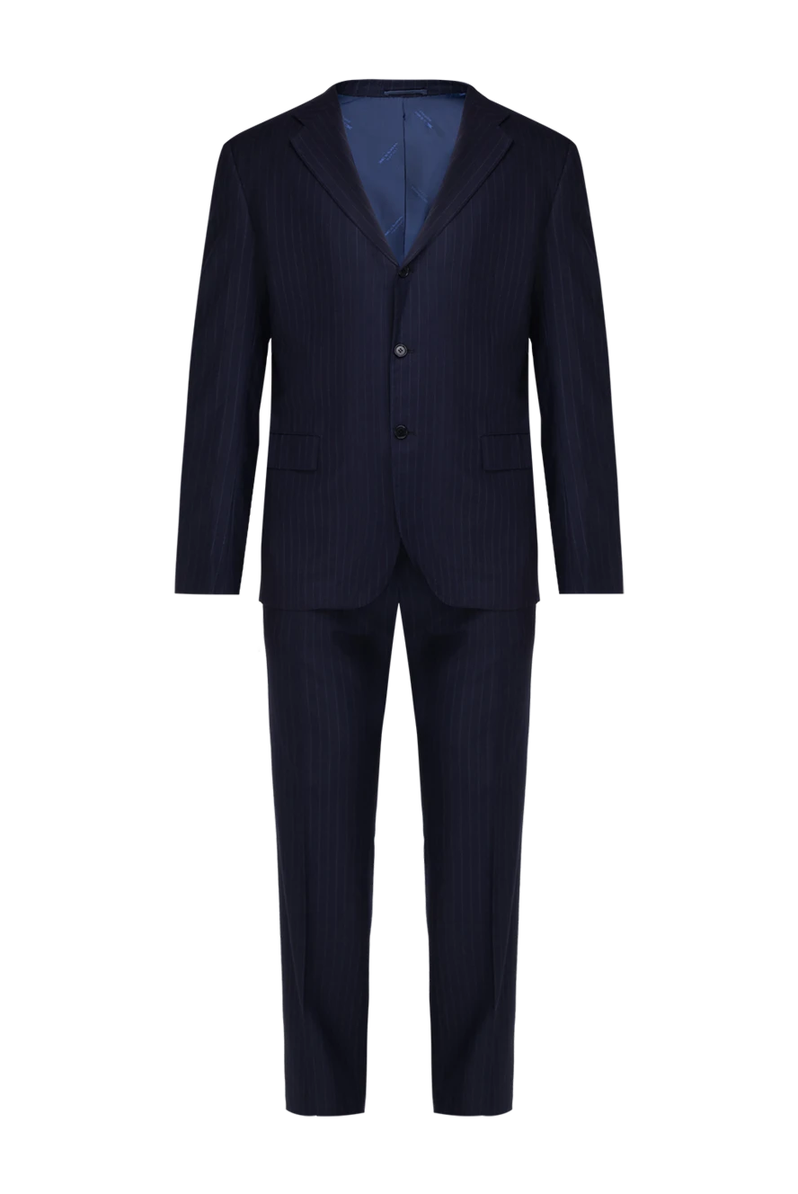 Kiton Костюм мужской из шерсти синий - Шлица. 100% шерсть. Пуговицы, крючок. Нагрудный карман, два кармана с клапанами. Карманы (внутренние): Три кармана. Два боковых кармана, два кармана сзади на пуговицах. 100% купро. Страна производитель: Италия. Уход: специализированная чистка - фото 1
