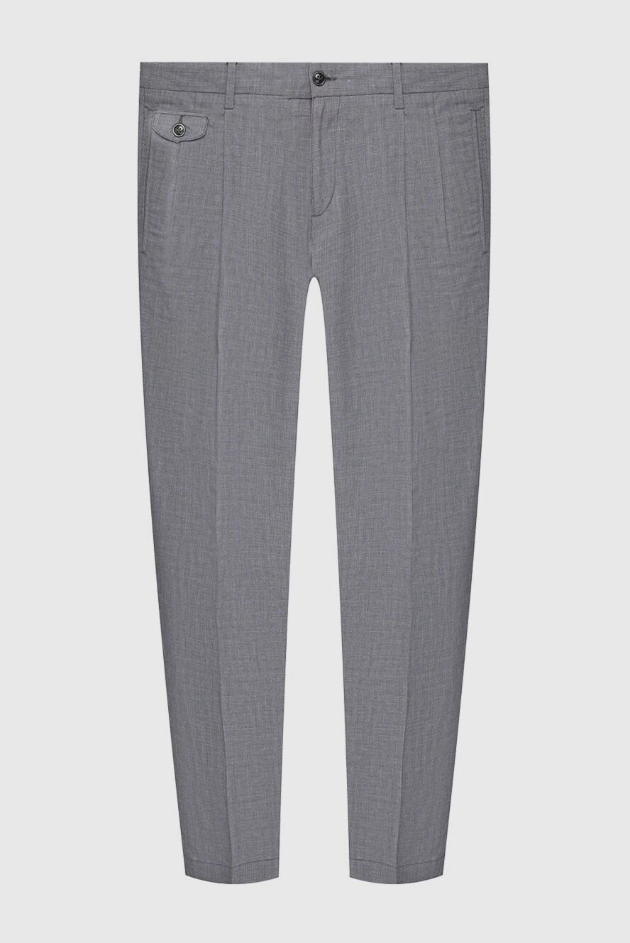 Dolce & Gabbana Men's cotton trousers, grey, with a checkered pattern, straight cut - tucks. 100% cotton. zipper, button. belt pocket, two side pockets, two back pockets. Country of origin: Italy. Care: specialized cleaning - photo 1