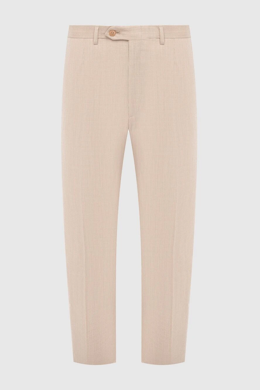 Brioni Брюки бежевые мужские - защипы. 85% шерсть, 10% кашемир, 5% шелк. пуговица, молния. карман под поясом, два боковых кармана, два кармана сзади с клапанами на пуговицах. Страна производитель: Италия. Уход: специализированная чистка - фото 1