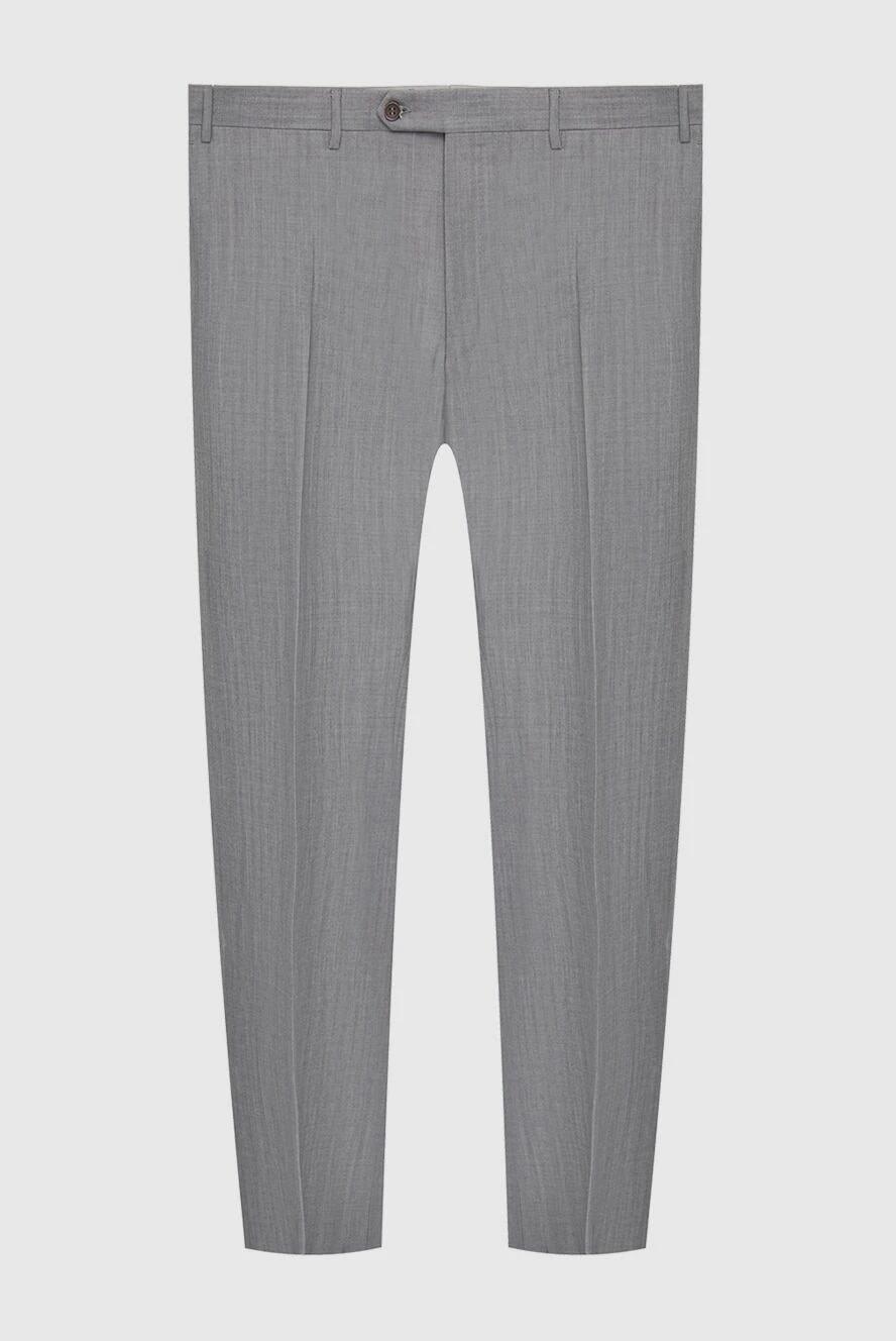 Canali Gray wool and mohair pants for men - tucks. 84% wool, 16% mohair. Closure: button, zipper. two side pockets, two back with buttons. Lining: Detail lining 100% cotton. Country of manufacture: Italy. Care: specialized cleaning - photo 1
