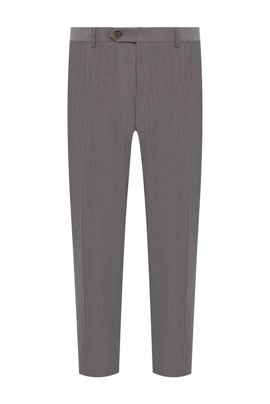 Canali Брюки из шерсти и мохера серые мужские - защипы. 84% шерсть, 16% мохер. пуговица, молния. два боковых кармана, два задних на пуговицах. подкладка деталей 100% хлопок. Страна производитель: Италия. Уход: специализированная чистка - фото 1