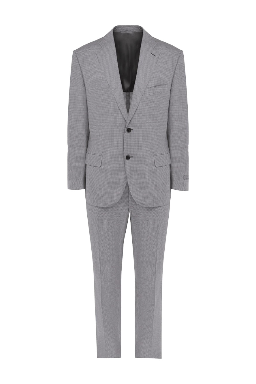 Canali Костюм мужской из хлопка и эластана серый - Шлица. 98% хлопок, 2% эластан. Пуговицы, крючок. Нагрудный карман, два кармана с клапанами. Карманы (внутренние): Три кармана. Два боковых кармана, два кармана сзади на пуговицах. 100% купро. Страна производитель: Италия. Уход: специализированная чистка - фото 1