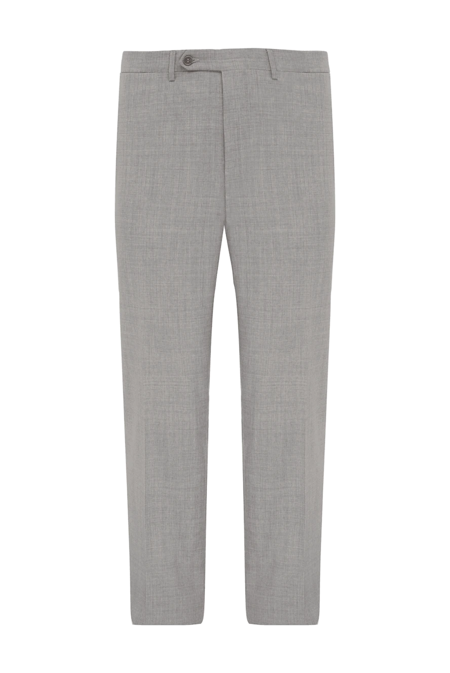 Canali Брюки из шерсти серые мужские - защипы. 100% шерсть. пуговица, молния. два боковых кармана, два задних на пуговицах. подкладка деталей 100% хлопок. Страна производитель: Италия. Уход: специализированная чистка - фото 1