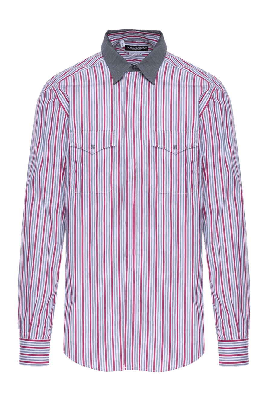 Dolce & Gabbana Рубашка из хлопка в красно-синюю полоску с тёмным контрастным воротником - узор полоска, контрастный воротник. 100% хлопок. пуговицы. Страна производитель: Италия. Уход: специализированная чистка - фото 1