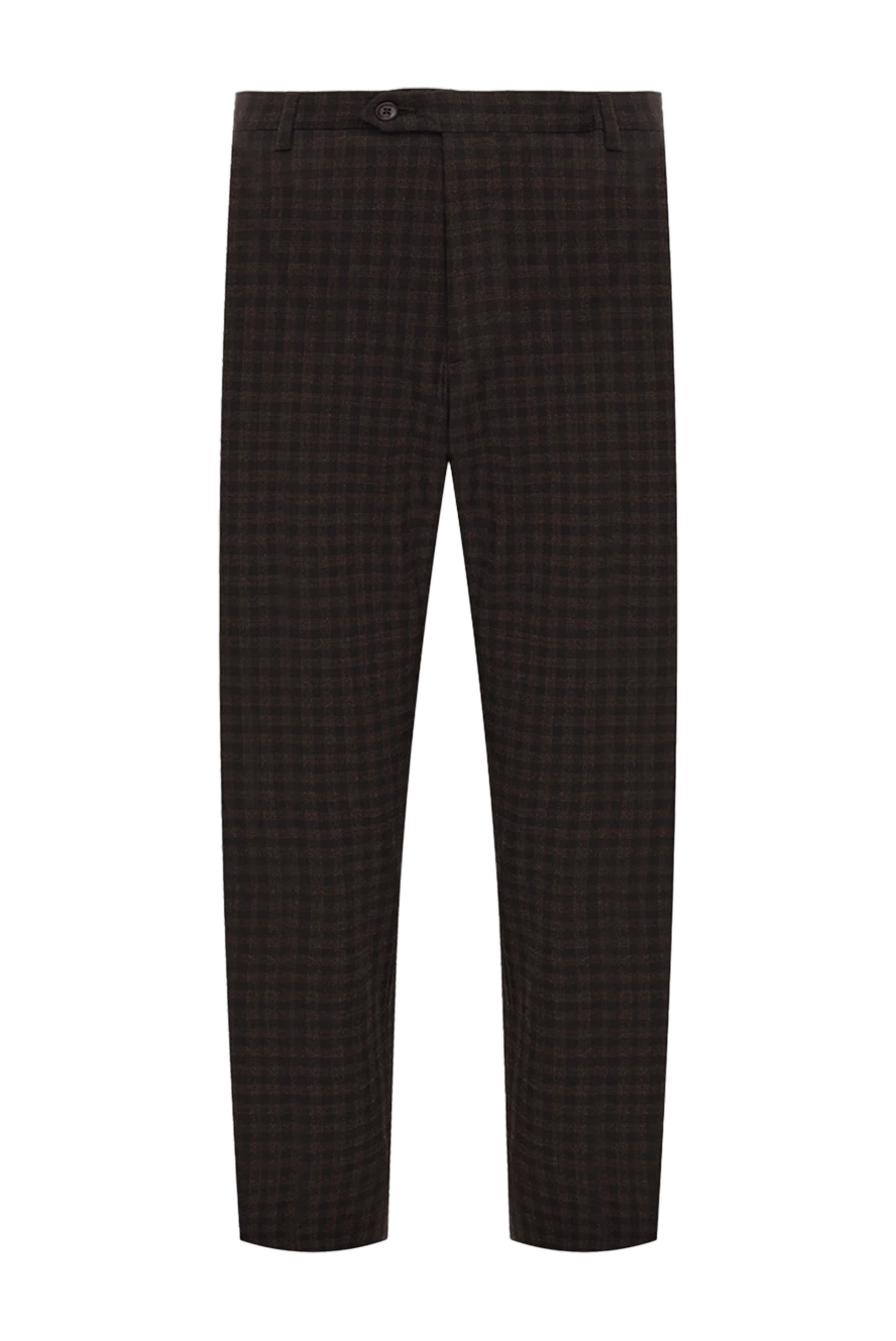Brioni Brown wool pants - tucks, cage pattern. 98% wool, 2% elastane. Closure: button, zipper. Two side pockets, two back pockets with button flaps. Country of origin: Italy. Care: specialized cleaning - photo 1