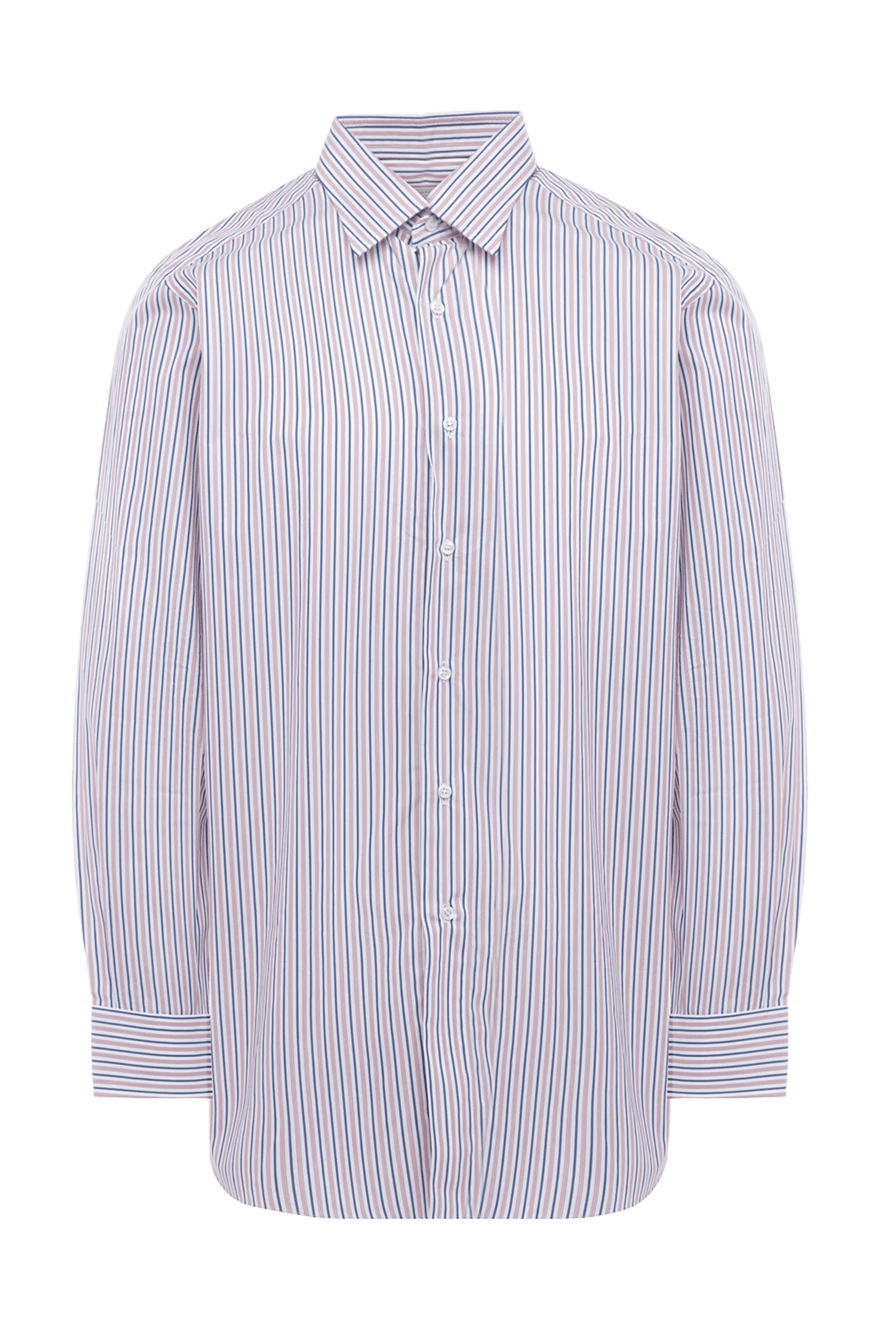 Brioni Ерлерге арналған көк мақта көйлек - үлкен және кіші жолақтар үлгісі. Құрамы: 100% мақта. Жабу: түймелер. Шығарылған елі: Италия. Күтім: арнайы тазалау - фото 1