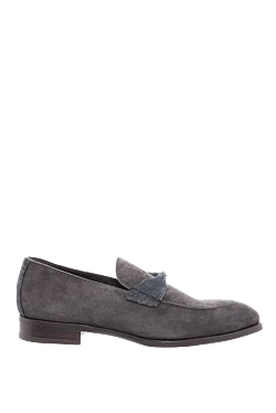 Лоферы из серой замши с кожаной перемычкой мужские