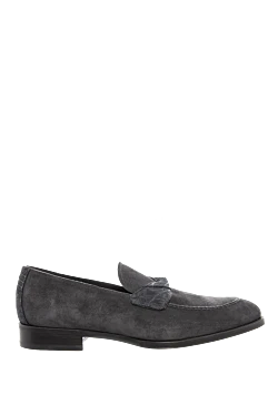 Мужские лоферы из мягкой серой замши с элементами из натуральной кожи крокодила