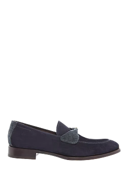 Мужские синие лоферы из замши с кожаной вставкой