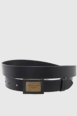 Black leather belt for men