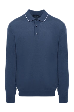 Wool, silk and cashmere long sleeve polo blue for men