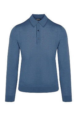 Wool, silk and cashmere long sleeve polo blue for men