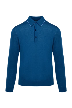 Wool, silk and cashmere long sleeve polo blue for men