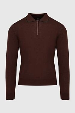 Wool, silk and cashmere long sleeve polo brown for men