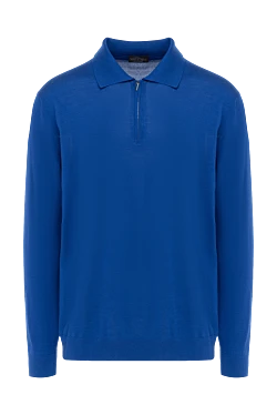 Wool, silk and cashmere long sleeve polo blue for men